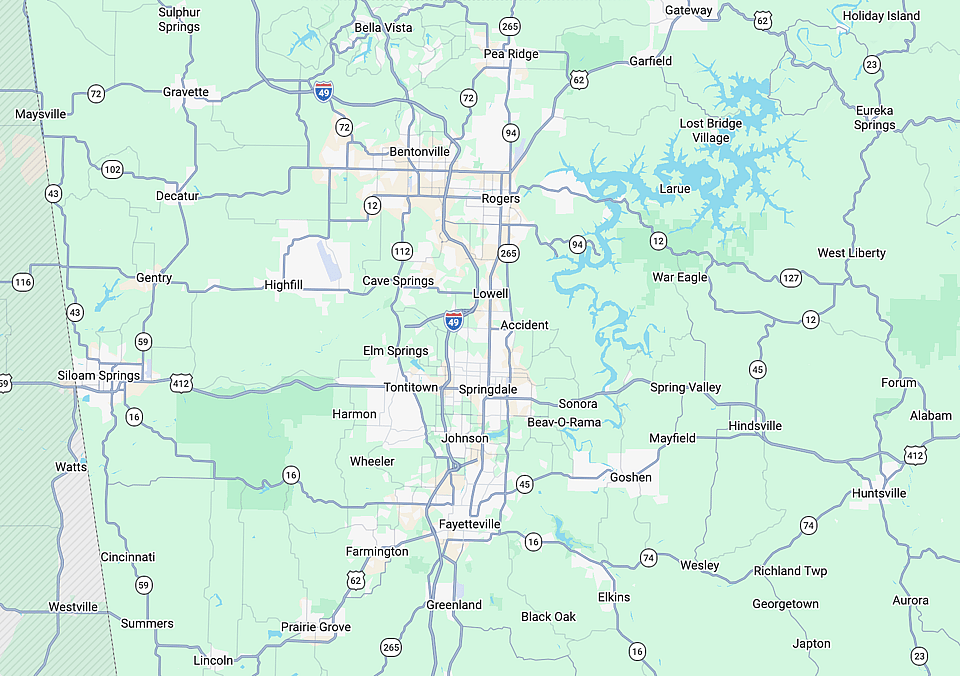 Northwest Arkansas service area map
